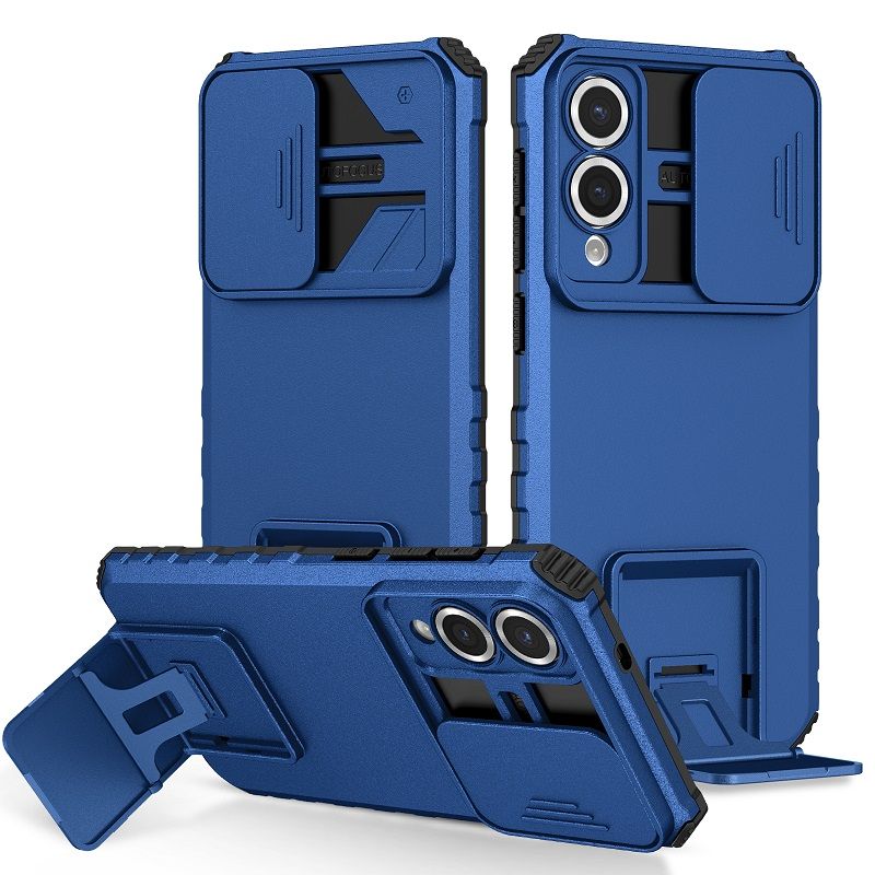 Luxury Slide Camera Lens Case For Samsung Galaxy S25 Edge S25 Ultra S25 Plus S24 FE S23 Ultra S23 FE S24 Plus Kickstand Shockproof Cover