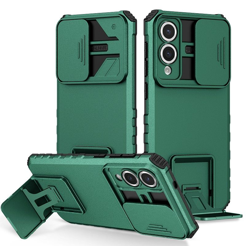 Luxury Slide Camera Lens Case For Samsung Galaxy S25 Edge S25 Ultra S25 Plus S24 FE S23 Ultra S23 FE S24 Plus Kickstand Shockproof Cover