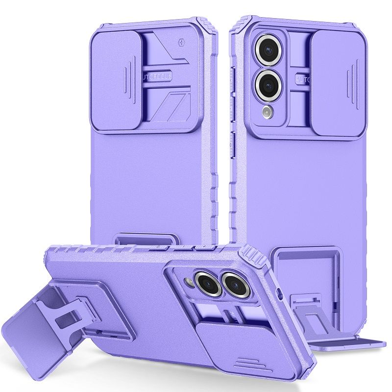 Luxury Slide Camera Lens Case For Samsung Galaxy S25 Edge S25 Ultra S25 Plus S24 FE S23 Ultra S23 FE S24 Plus Kickstand Shockproof Cover