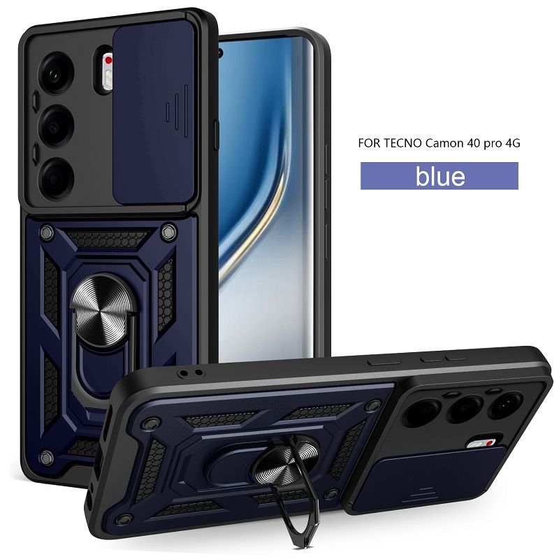 Luxury Slide Camera Lens Cover Case for Tecno Camon 40 Pro Vehicle Mounted Magnetic Kickstand Case