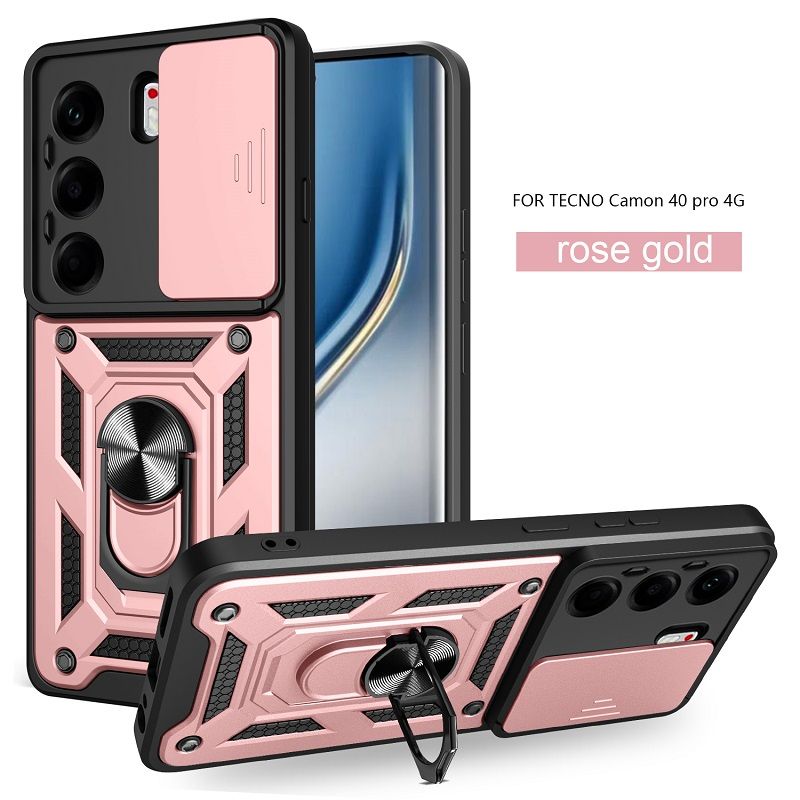 Luxury Slide Camera Lens Cover Case for Tecno Camon 40 Pro Vehicle Mounted Magnetic Kickstand Case