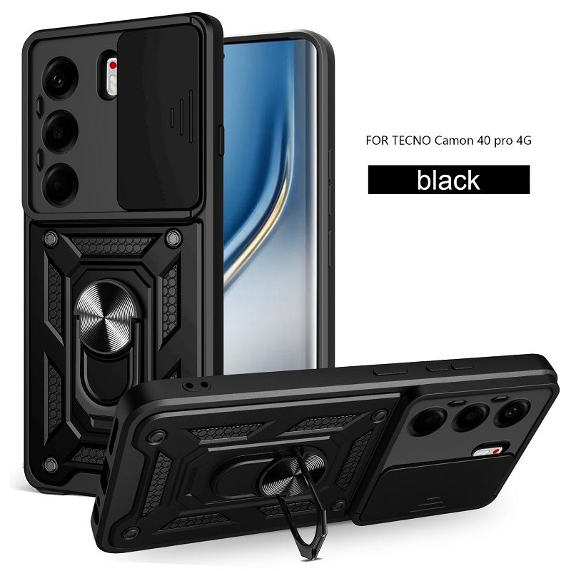 Luxury Slide Camera Lens Cover Case for Tecno Camon 40 Pro Vehicle Mounted Magnetic Kickstand Case