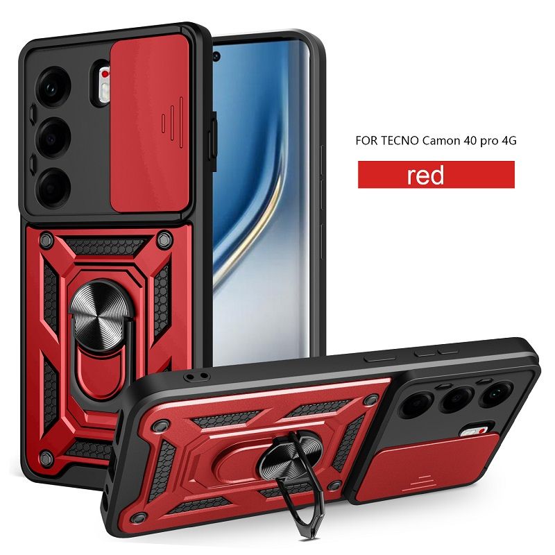 Luxury Slide Camera Lens Cover Case for Tecno Camon 40 Pro Vehicle Mounted Magnetic Kickstand Case