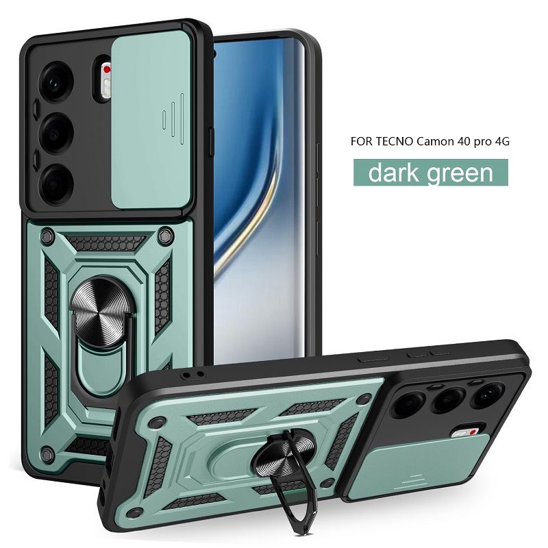 Luxury Slide Camera Lens Cover Case for Tecno Camon 40 Pro Vehicle Mounted Magnetic Kickstand Case