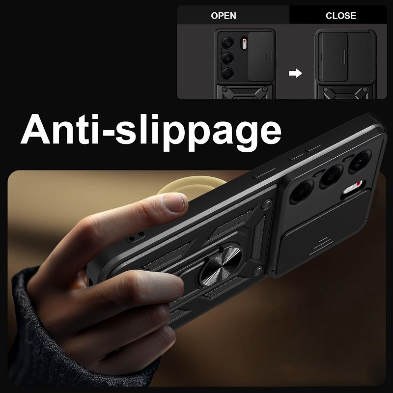 Luxury Slide Camera Lens Cover Case for Tecno Camon 40 Pro Vehicle Mounted Magnetic Kickstand Case