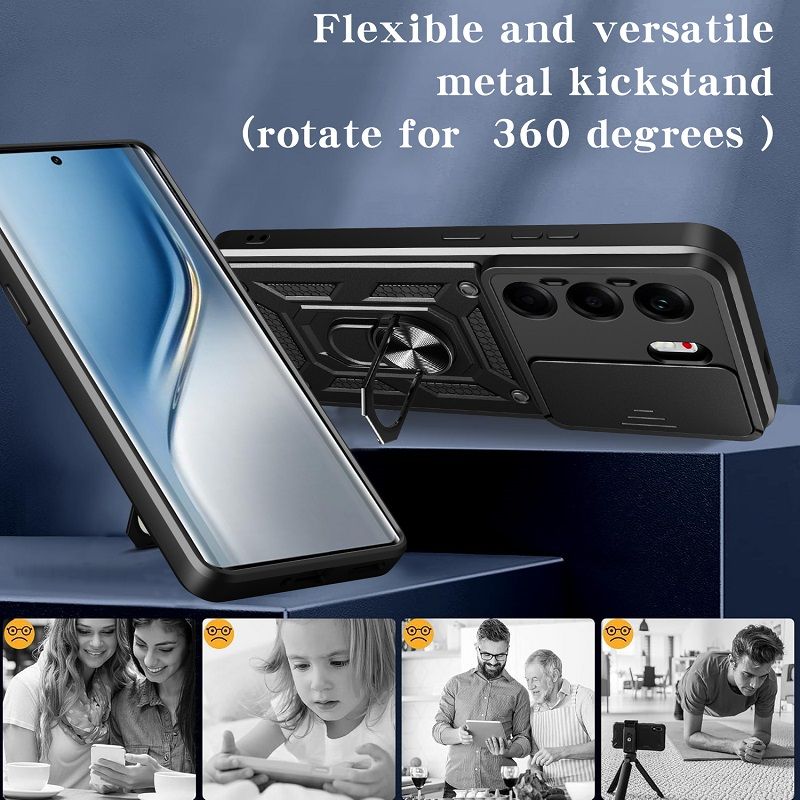 Luxury Slide Camera Lens Cover Case for Tecno Camon 40 Pro Vehicle Mounted Magnetic Kickstand Case