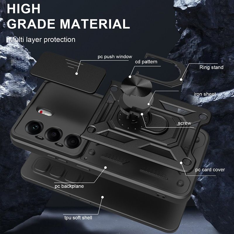 Luxury Slide Camera Lens Cover Case for Tecno Camon 40 Pro Vehicle Mounted Magnetic Kickstand Case
