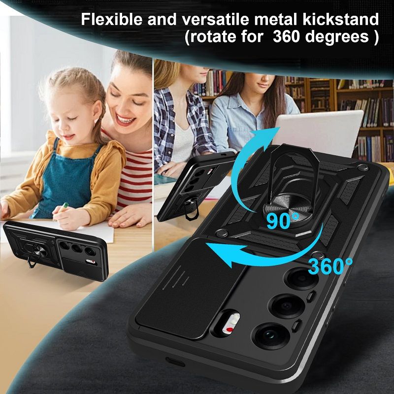Luxury Slide Camera Lens Cover Case for Tecno Camon 40 Pro Vehicle Mounted Magnetic Kickstand Case
