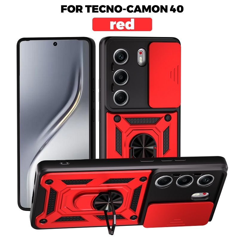 Luxury Slide Camera Lens Cover Case for Tecno Camon 40 4G Vehicle Mounted Magnetic Kickstand Case