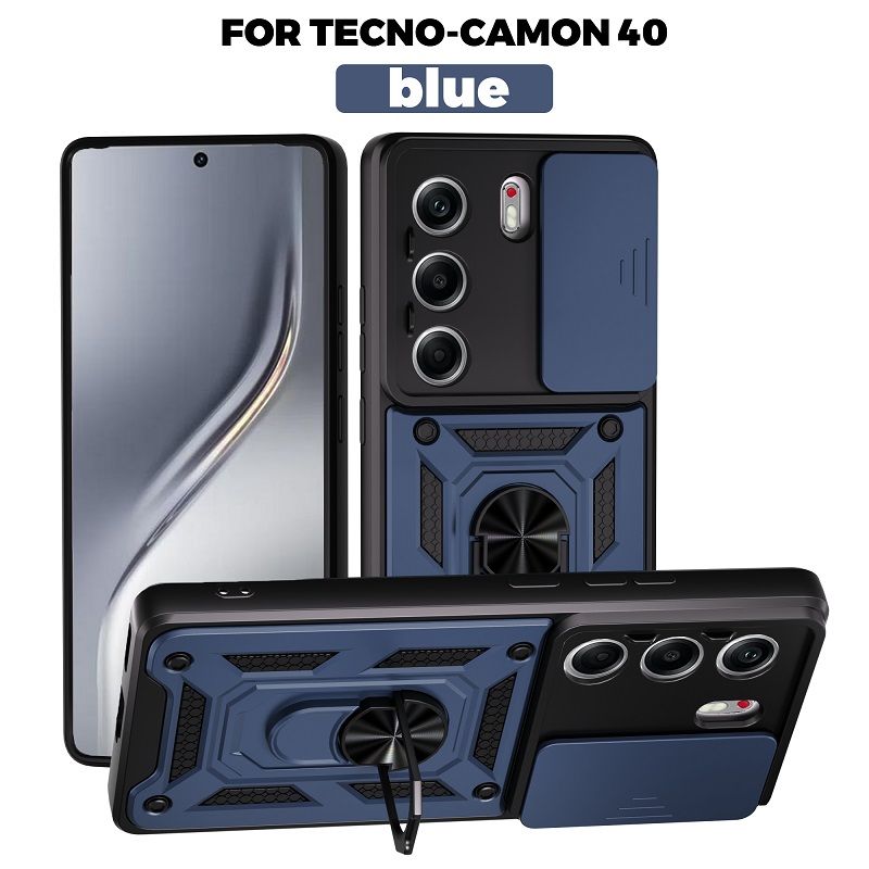 Luxury Slide Camera Lens Cover Case for Tecno Camon 40 4G Vehicle Mounted Magnetic Kickstand Case