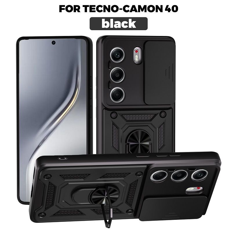 Luxury Slide Camera Lens Cover Case for Tecno Camon 40 4G Vehicle Mounted Magnetic Kickstand Case