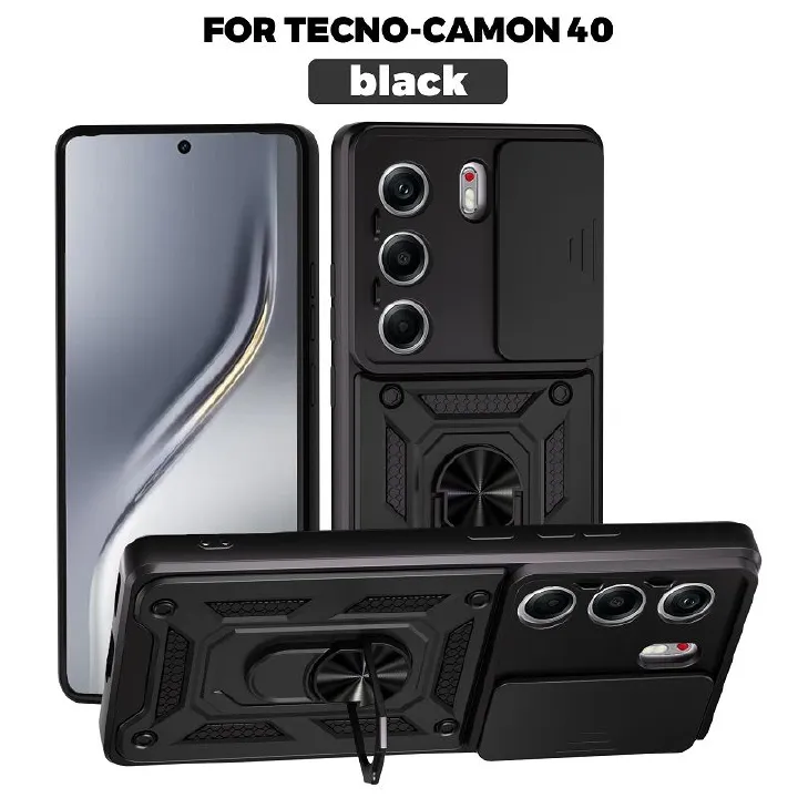 Luxury Slide Camera Lens Cover Case for Tecno Camon 40 4G Vehicle Mounted Magnetic Kickstand Case