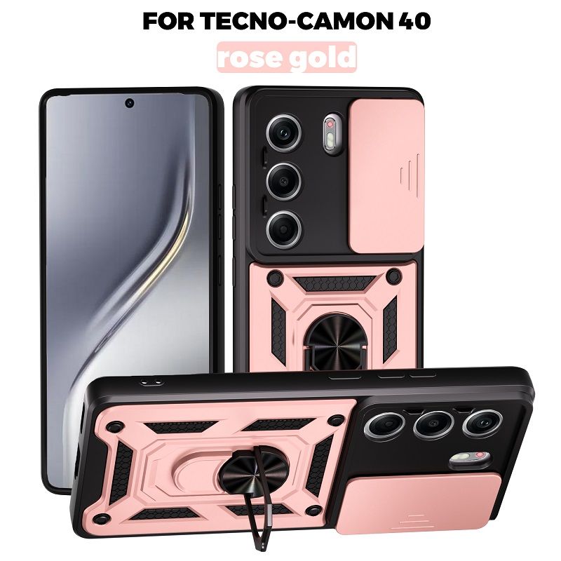 Luxury Slide Camera Lens Cover Case for Tecno Camon 40 4G Vehicle Mounted Magnetic Kickstand Case