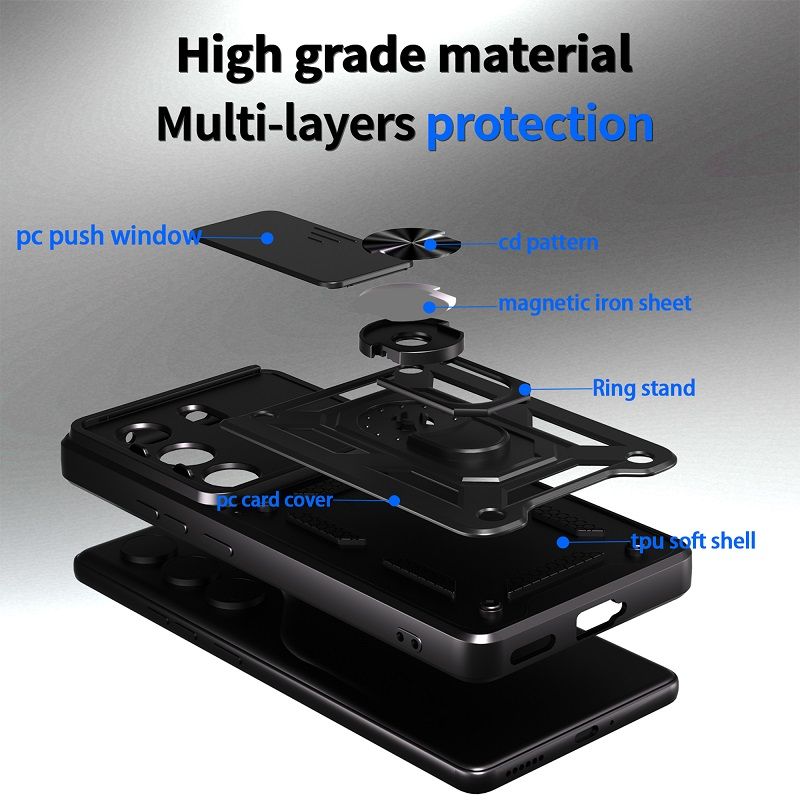 Luxury Slide Camera Lens Cover Case for Tecno Camon 40 4G Vehicle Mounted Magnetic Kickstand Case