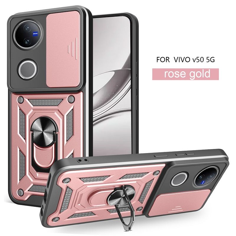 Luxury Slide Camera Lens Cover Case for Vivo V40 Lite V50 V40 V50 Lite V40e V30 Pro V30e V30 Lite V29e V29 V27 Pro V27e Vehicle Mounted Magnetic Kickstand Case