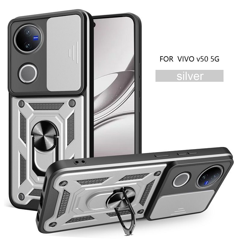 Luxury Slide Camera Lens Cover Case for Vivo V40 Lite V50 V40 V50 Lite V40e V30 Pro V30e V30 Lite V29e V29 V27 Pro V27e Vehicle Mounted Magnetic Kickstand Case