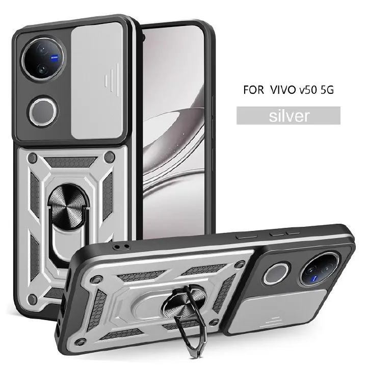 Luxury Slide Camera Lens Cover Case for Vivo V40 Lite V50 V40 V50 Lite V40e V30 Pro V30e V30 Lite V29e V29 V27 Pro V27e Vehicle Mounted Magnetic Kickstand Case