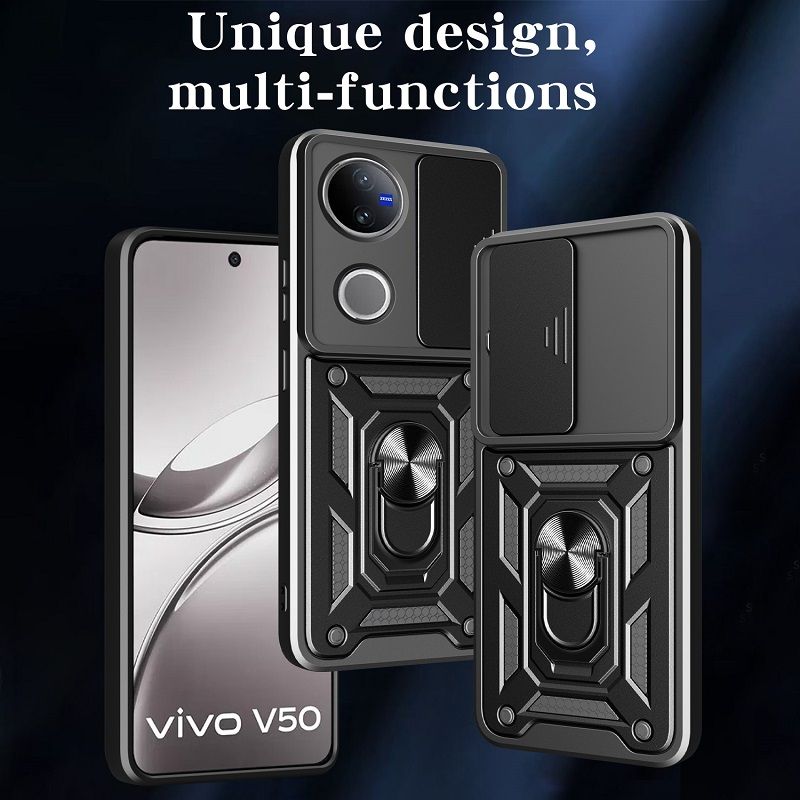 Luxury Slide Camera Lens Cover Case for Vivo V40 Lite V50 V40 V50 Lite V40e V30 Pro V30e V30 Lite V29e V29 V27 Pro V27e Vehicle Mounted Magnetic Kickstand Case