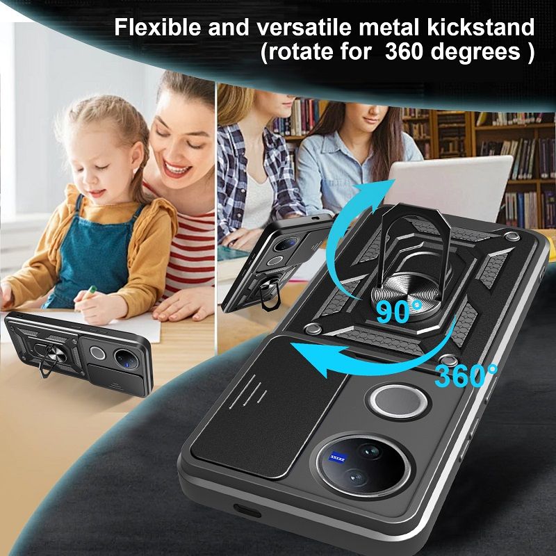 Luxury Slide Camera Lens Cover Case for Vivo V40 Lite V50 V40 V50 Lite V40e V30 Pro V30e V30 Lite V29e V29 V27 Pro V27e Vehicle Mounted Magnetic Kickstand Case