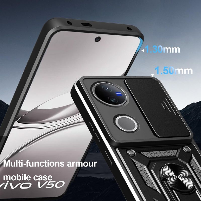 Luxury Slide Camera Lens Cover Case for Vivo V40 Lite V50 V40 V50 Lite V40e V30 Pro V30e V30 Lite V29e V29 V27 Pro V27e Vehicle Mounted Magnetic Kickstand Case