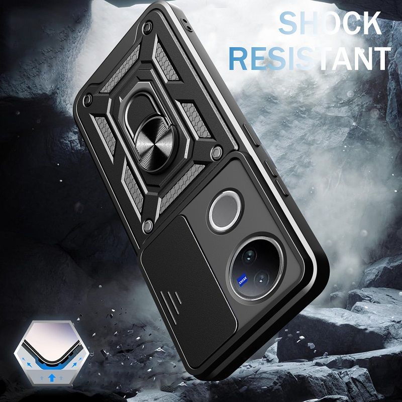 Luxury Slide Camera Lens Cover Case for Vivo V40 Lite V50 V40 V50 Lite V40e V30 Pro V30e V30 Lite V29e V29 V27 Pro V27e Vehicle Mounted Magnetic Kickstand Case