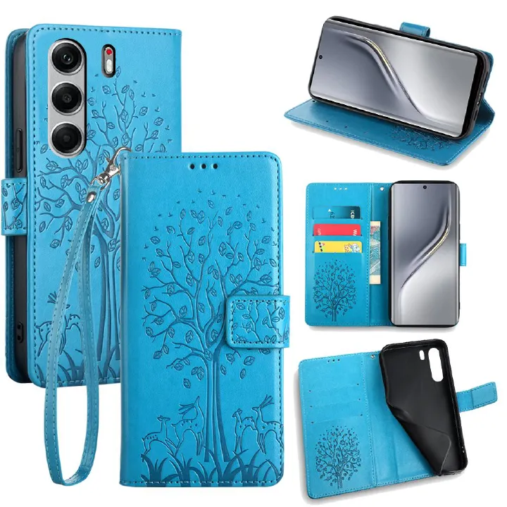 Wallet Leather Flip Cover for Tecno Camon 40 Pro 40 Case Card Slots Magnetic Closure Shockproof Cover with Hand Strap