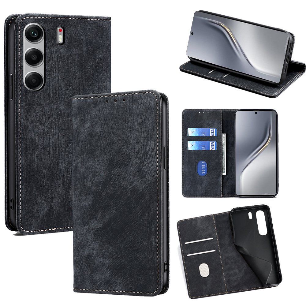 Leather Magnetic Flip Cover Phone Case for Tecno Camon 40 Premier 40 Pro 40 [RFID Blocking] Shockproof Protection Stand Holder PU Leather Case