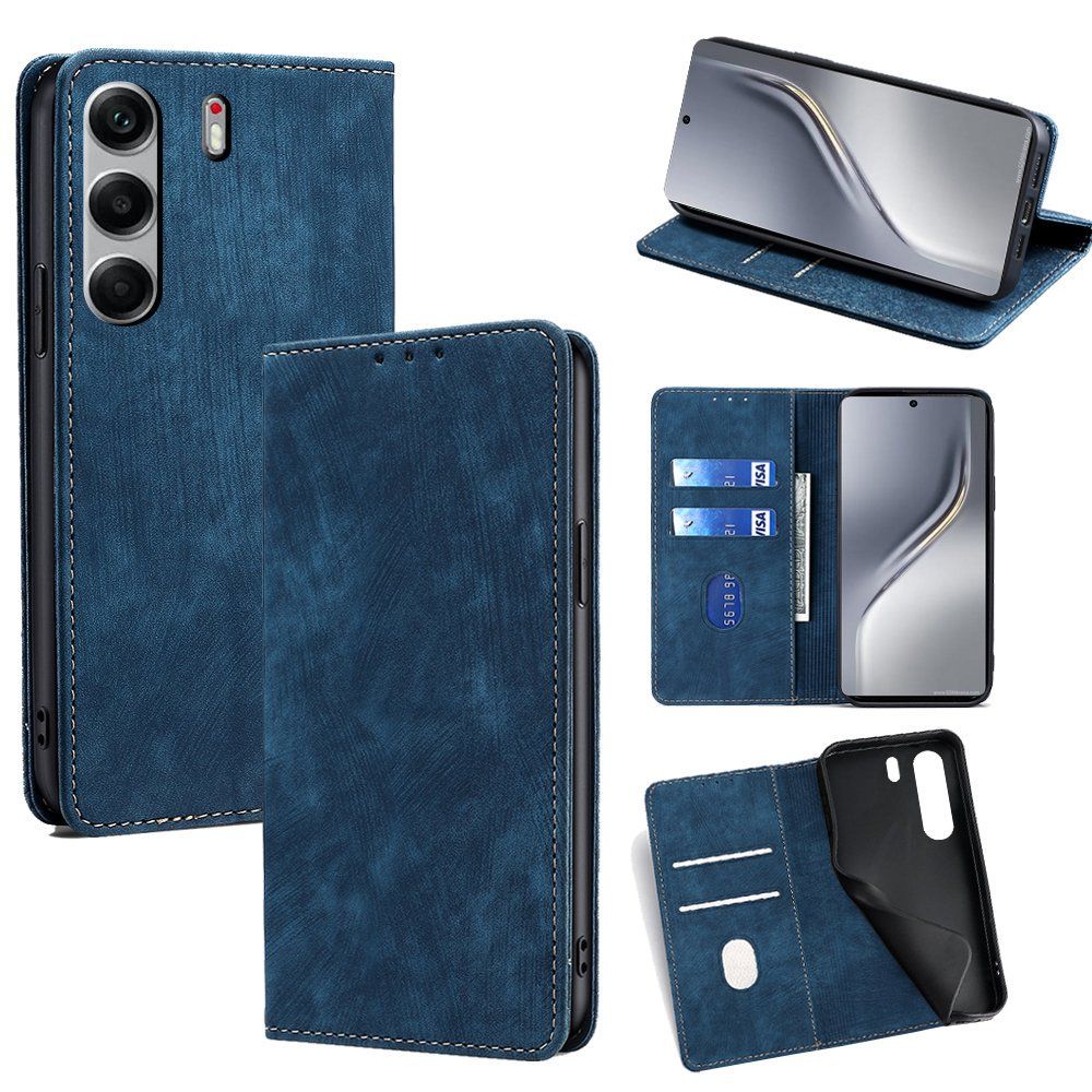 Leather Magnetic Flip Cover Phone Case for Tecno Camon 40 Premier 40 Pro 40 [RFID Blocking] Shockproof Protection Stand Holder PU Leather Case