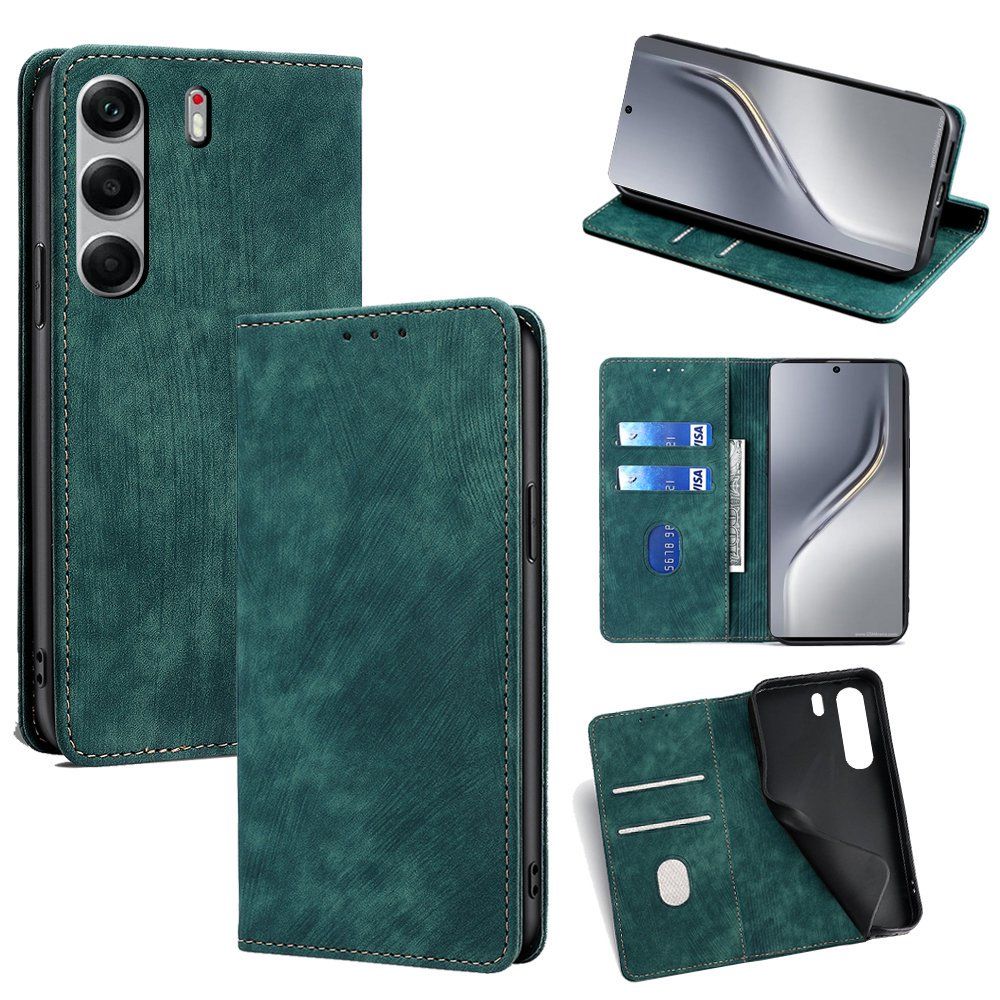 Leather Magnetic Flip Cover Phone Case for Tecno Camon 40 Premier 40 Pro 40 [RFID Blocking] Shockproof Protection Stand Holder PU Leather Case