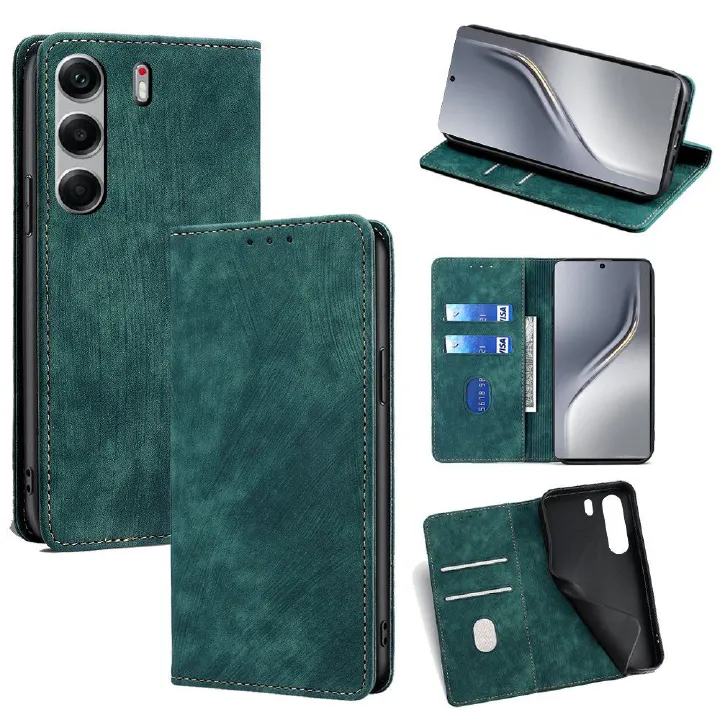 Leather Magnetic Flip Cover Phone Case for Tecno Camon 40 Premier 40 Pro 40 [RFID Blocking] Shockproof Protection Stand Holder PU Leather Case