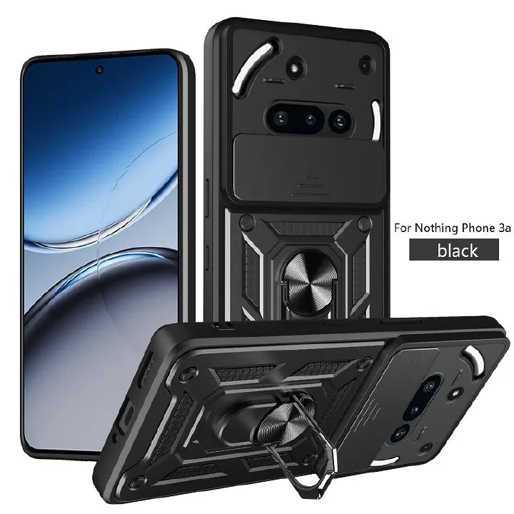 Luxury Slide Camera Lens Cover Case for Nothing Phone 3a Pro 3a 2a Plus 2a, CMF Phone 2 Pro, CMF Phone 1 Vehicle Mounted Magnetic Kickstand Case