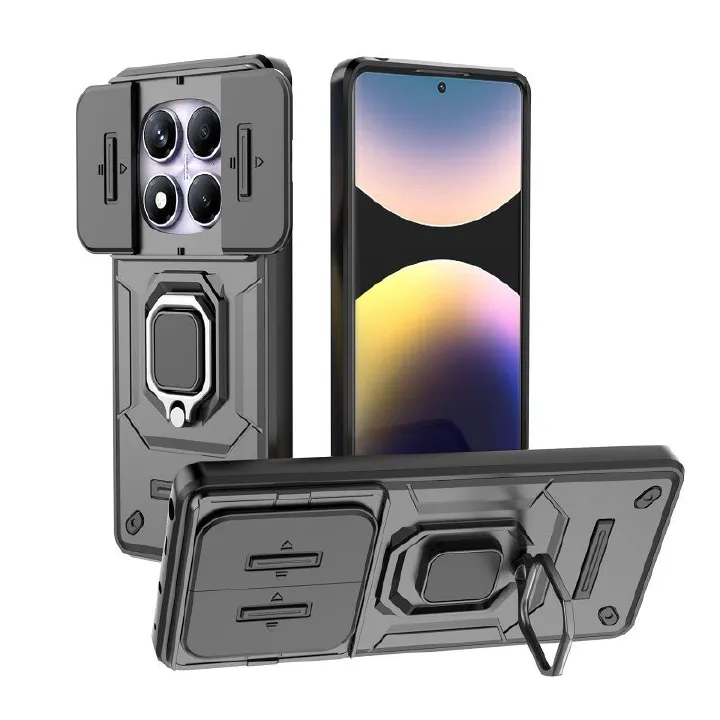Luxury Slide Camera Lens Cover Case for Xiaomi Redmi Note 14 Pro 14 14 Pro+ Plus 14  13 Pro 13R Pro 12 Pro+ Plus 12 Vehicle Mounted Magnetic Kickstand Case