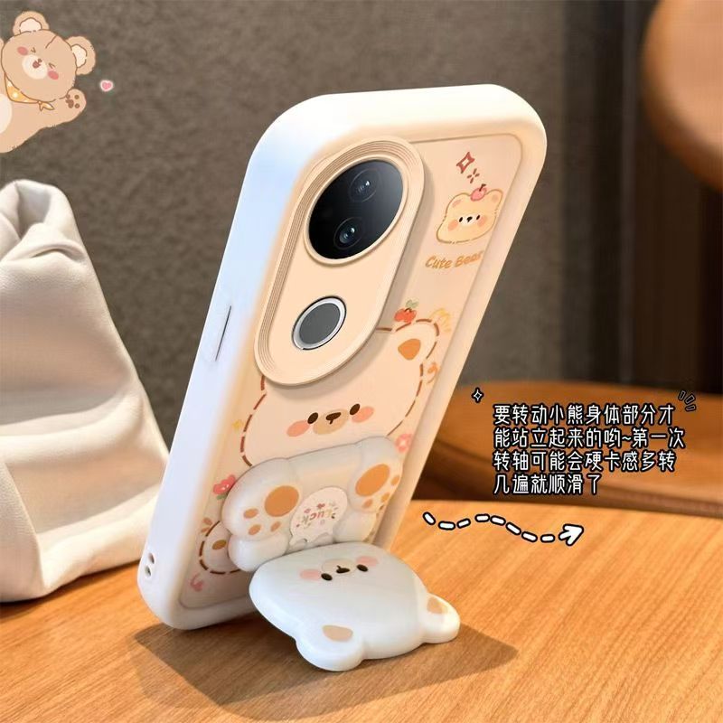 Cute Cartoon Silicona Phone Case for Vivo V50 V50 Lite V40 Lite V40 V40e V30e V29e V29 Lite V30 Pro V29 Pro V27e V27 Pro V23 Pro Bear Mirror Bracket Protective Cover