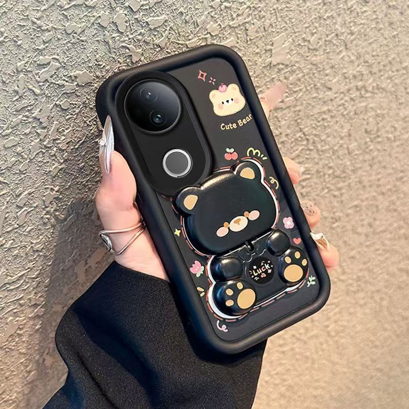 Cute Cartoon Silicona Phone Case for Vivo V50 V50 Lite V40 Lite V40 V40e V30e V29e V29 Lite V30 Pro V29 Pro V27e V27 Pro V23 Pro Bear Mirror Bracket Protective Cover