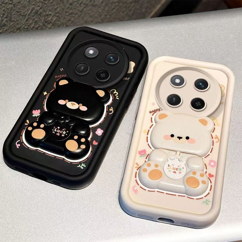 Cute Cartoon Silicona Phone Case for Honor X9C X9a X9C Smart X9B X8C X8A X8 X7A X7 X6A X6B X6C X6 X5B Plus Bear Mirror Bracket Protective Cover