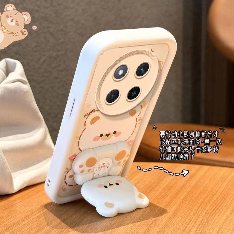 Cute Cartoon Silicona Phone Case for Honor X9C X9a X9C Smart X9B X8C X8A X8 X7A X7 X6A X6B X6C X6 X5B Plus Bear Mirror Bracket Protective Cover