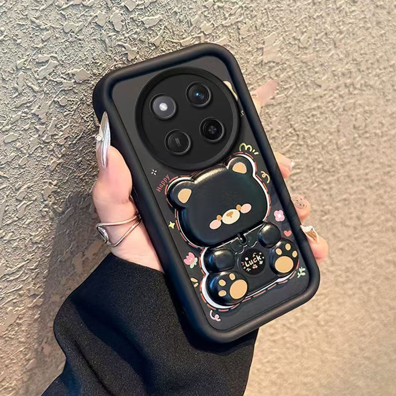 Cute Cartoon Silicona Phone Case for Honor X9C X9a X9C Smart X9B X8C X8A X8 X7A X7 X6A X6B X6C X6 X5B Plus Bear Mirror Bracket Protective Cover