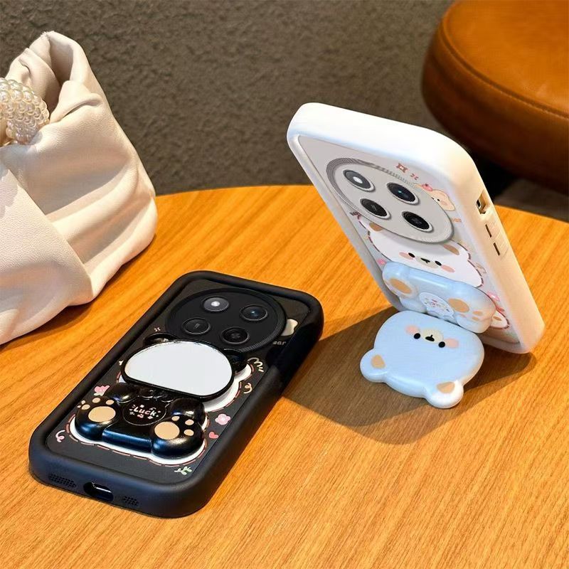 Cute Cartoon Silicona Phone Case for Honor X9C X9a X9C Smart X9B X8C X8A X8 X7A X7 X6A X6B X6C X6 X5B Plus Bear Mirror Bracket Protective Cover