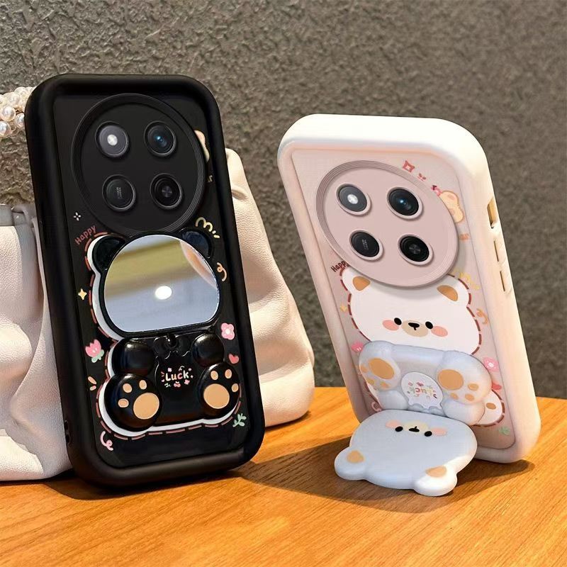 Cute Cartoon Silicona Phone Case for Honor X9C X9a X9C Smart X9B X8C X8A X8 X7A X7 X6A X6B X6C X6 X5B Plus Bear Mirror Bracket Protective Cover