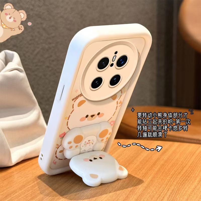Cute Cartoon Silicona Phone Case for Huawei Mate 70 Pro 70 Pro+ 60 50 Pro 40 Pro 30 Pro Bear Mirror Bracket Protective Cover