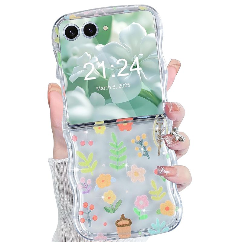 Phone Case for Samsung Galaxy Z Flip7, Flip6, Flip5, Flip4, Flip3 Case Clear Case Flower Protective Cover