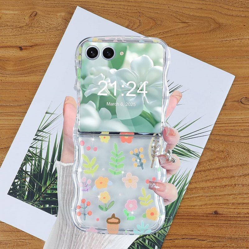 Phone Case for Samsung Galaxy Z Flip7, Flip6, Flip5, Flip4, Flip3 Case Clear Case Flower Protective Cover