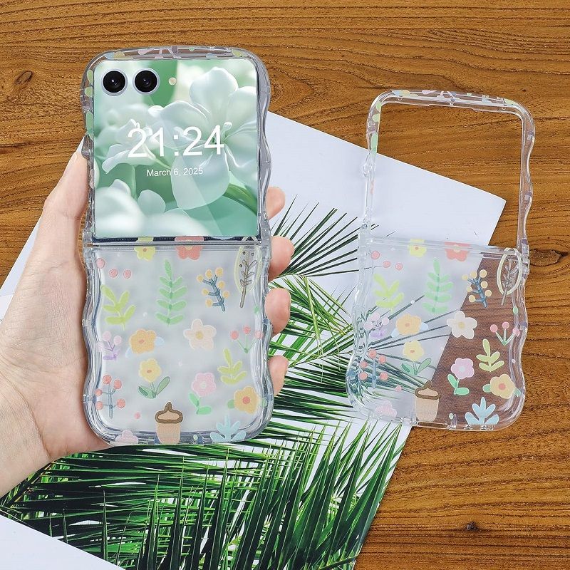 Phone Case for Samsung Galaxy Z Flip7, Flip6, Flip5, Flip4, Flip3 Case Clear Case Flower Protective Cover