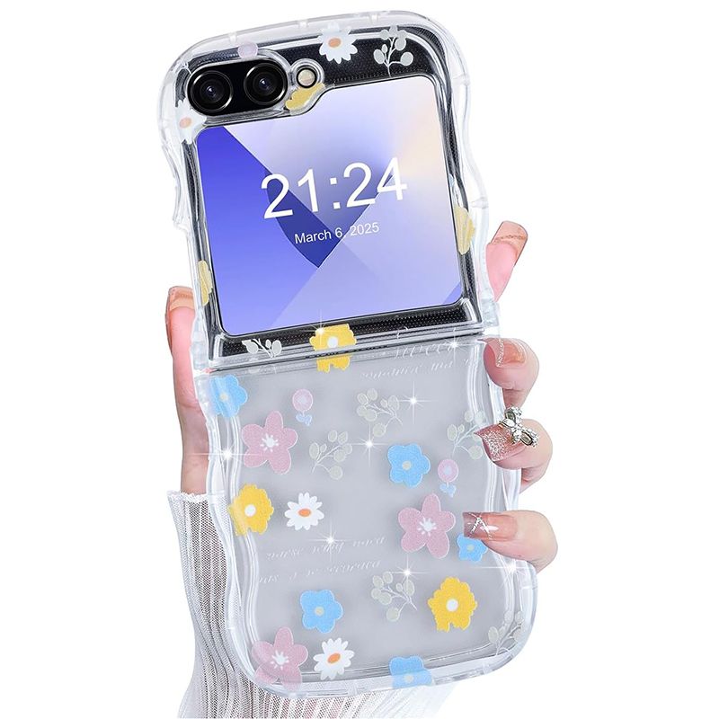 Phone Case for Samsung Galaxy Z Flip7, Flip6, Flip5, Flip4, Flip3 Case Clear Case Flower Protective Cover