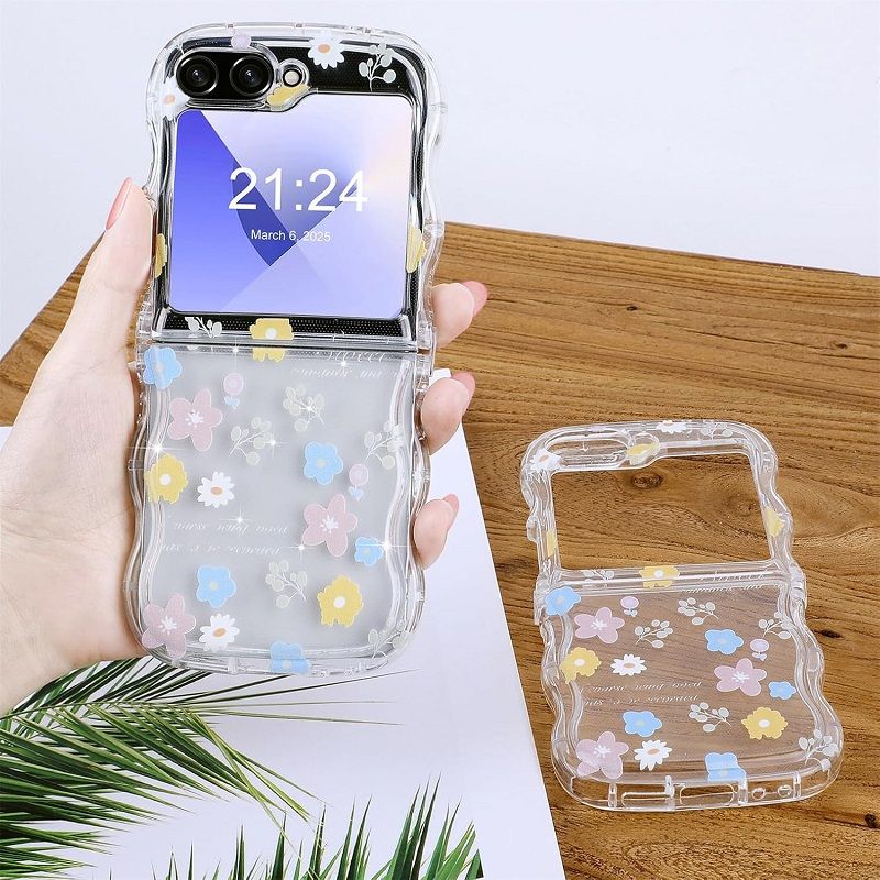 Phone Case for Samsung Galaxy Z Flip7, Flip6, Flip5, Flip4, Flip3 Case Clear Case Flower Protective Cover