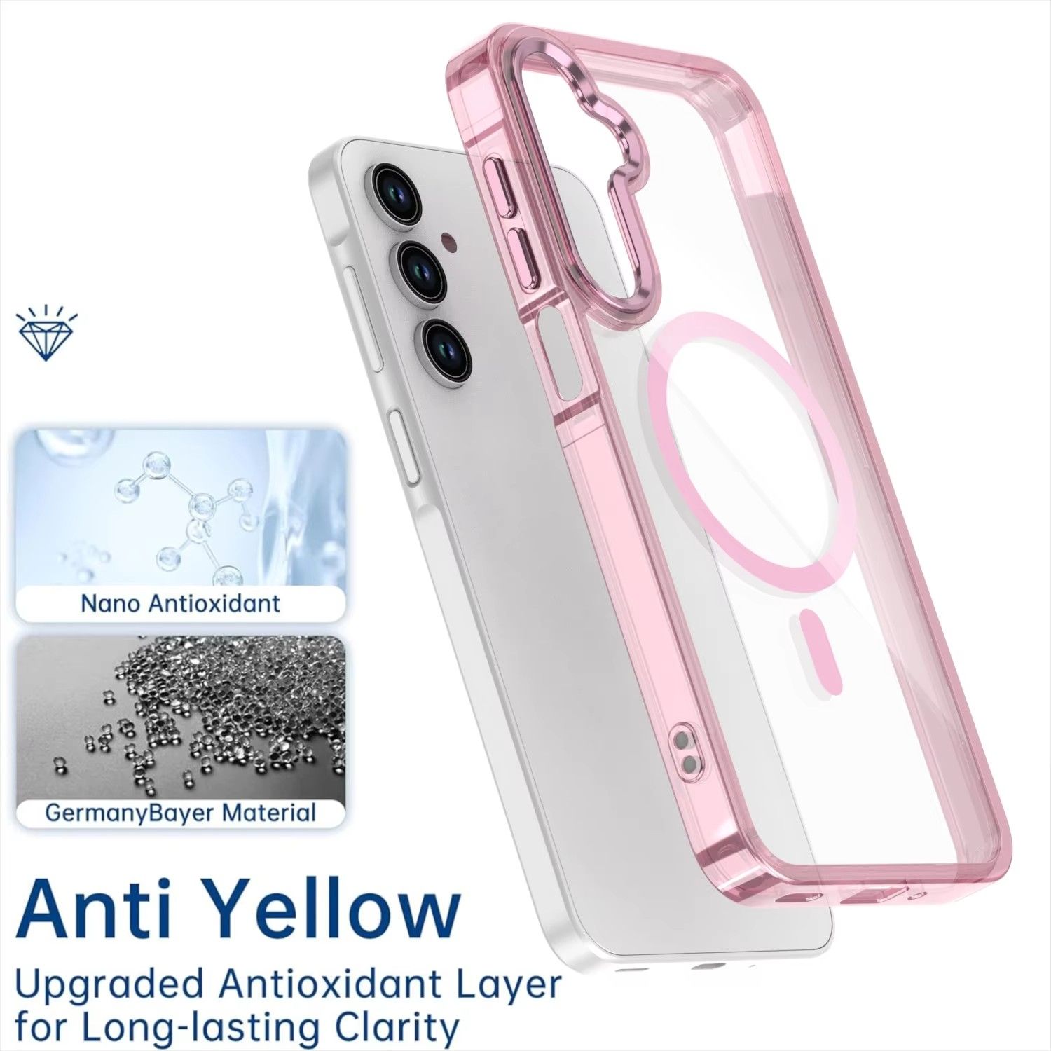 Phone Case for Samsung Galaxy A17 A07 A56 A36 A26 A16 A06 A55 A35 A25 A15 A05s A05 A54 A34 A24 A14 A04s Acrylic Hard Clear Case [Compatible with Magsafe ] Yellowing Resistant Magnetic Cover