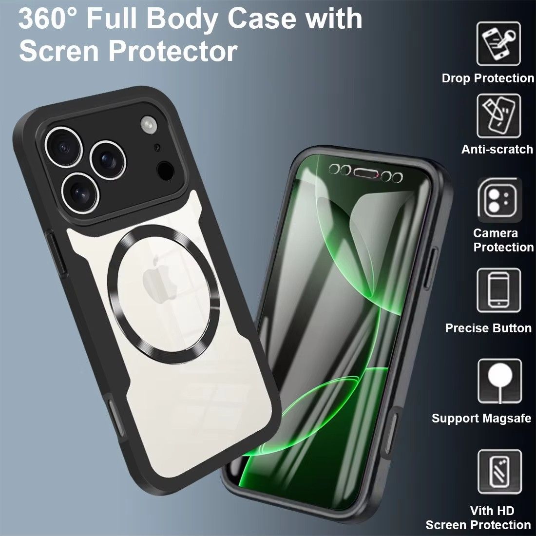 Magnetic Case for iPhone 17 Pro Max 17 Air 17 Pro 17 16e 16 Plus 15 14 Plus 13 12 11 Pro Max Compatible with Magsafe,Full Body Rugged CaseBuilt-in Screen Protector Anti-Shock Case
