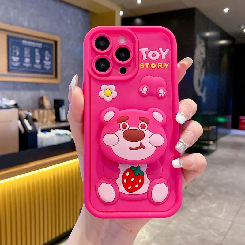 Silicona Phone Case for Xiaomi Redmi Note 14 Pro 14s 14 Pro+ Plus 13 Pro 13 Pro+ 13R Pro 12 Pro+ Plus 11S 11 Pro 10s 10 Pro Cartoon Coal Ball Cute Strawberry Bear Bracket Protective Cover
