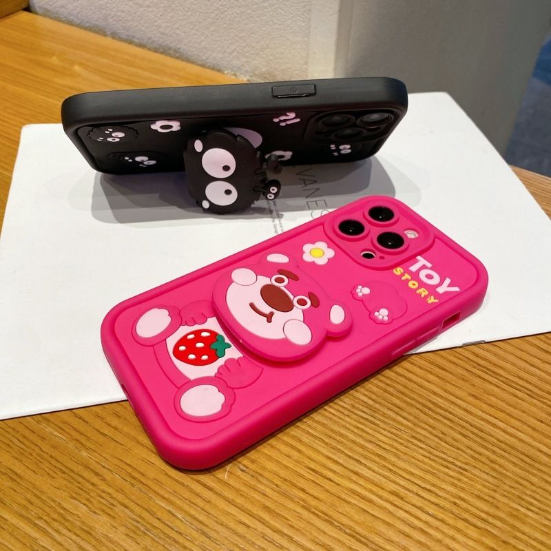 Silicona Phone Case for Xiaomi Redmi Note 14 Pro 14s 14 Pro+ Plus 13 Pro 13 Pro+ 13R Pro 12 Pro+ Plus 11S 11 Pro 10s 10 Pro Cartoon Coal Ball Cute Strawberry Bear Bracket Protective Cover