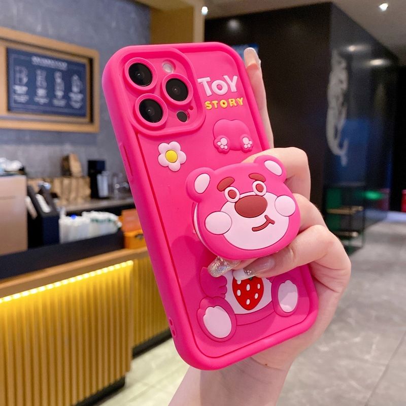 Silicona Phone Case for OPPO Realme C71 C75 C67 C65 C63 C61 C55 C51 C53 C35 C33 Cartoon Coal Ball Cute Strawberry Bear Bracket Protective Cover